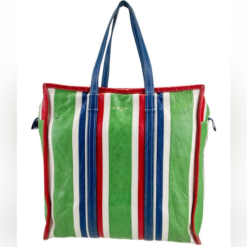 Balenciaga Colorful Striped Leather Tote Bag